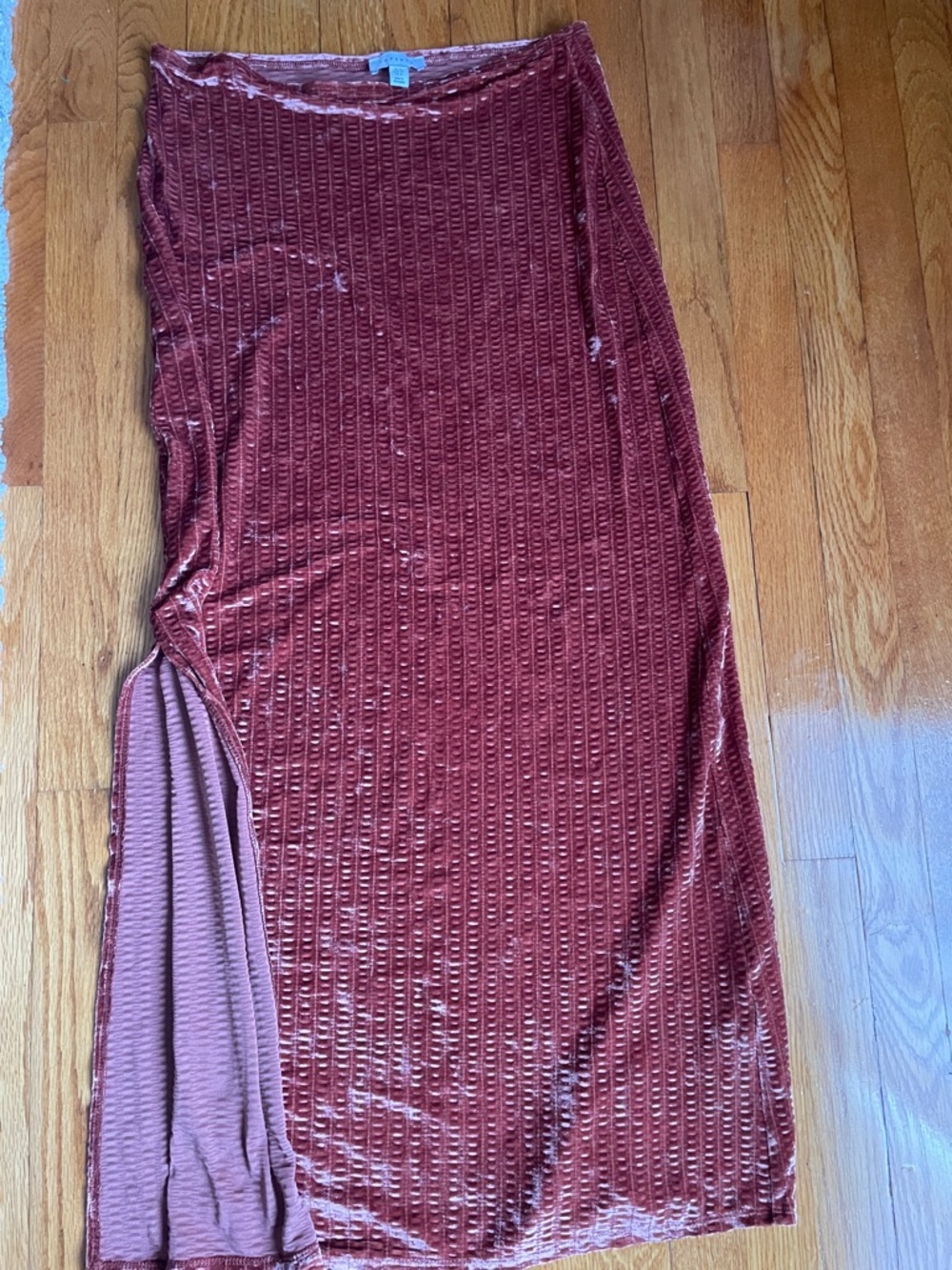 Topshop Burnt Copper Velvet Maxi Skirt with Side Slit